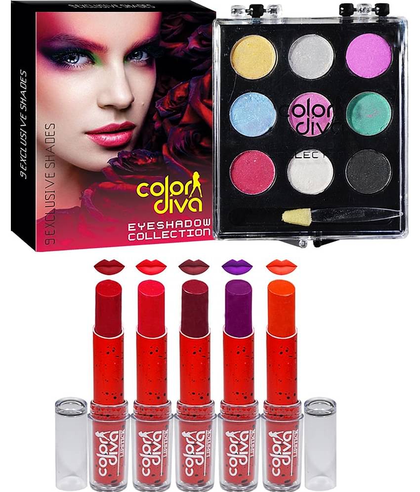 Color Diva Face Makeup Pallate Eyeshadow & Lipstick, GC541 Makeup Kit no.s Pack of 6