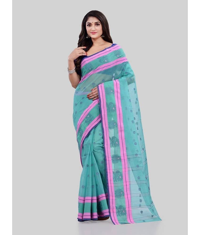 Desh Bidesh Cotton Self Design Saree Without Blouse Piece ( Turquoise )