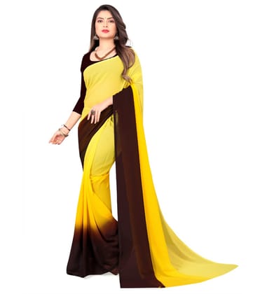 Women's Georgette Printed Saree with Unstitched Blouse (Yellow, 5-6 Mtrs)