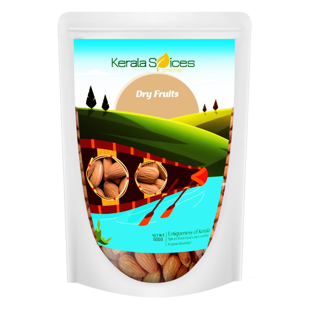 Kerala Spices Whole Dried Fresh Almonds Healthy and Tasty Dry Fruits Snacks Badam 500gm