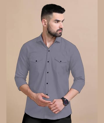 Qlonz store Cotton Blend Regular Fit Solids Full Sleeves Men's Casual Shirt - Grey ( Pack of 1 )