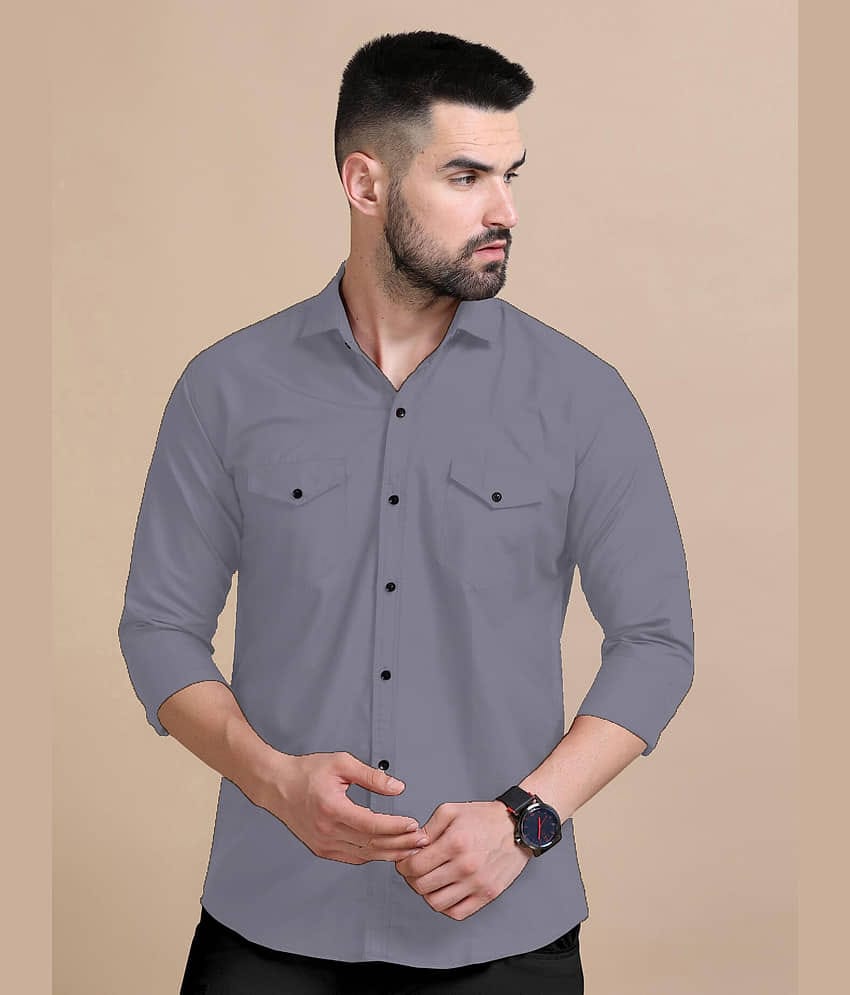 Qlonz store Cotton Blend Regular Fit Solids Full Sleeves Men's Casual Shirt - Grey ( Pack of 1 )