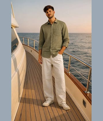 The Dry State Linen Regular Fit Solids Full Sleeves Men's Casual Shirt - Green ( Pack of 1 )