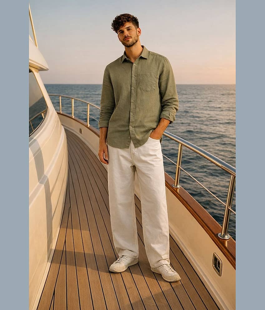 The Dry State Linen Regular Fit Solids Full Sleeves Men's Casual Shirt - Green ( Pack of 1 )