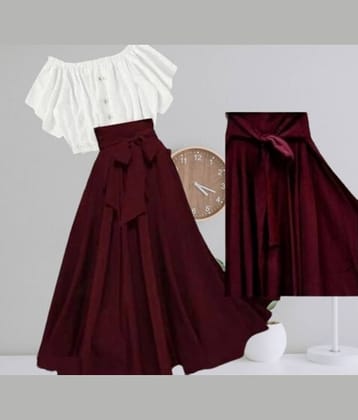 KAHARA Women Printed Top With Skirt Co-Ord Set ( Purple )