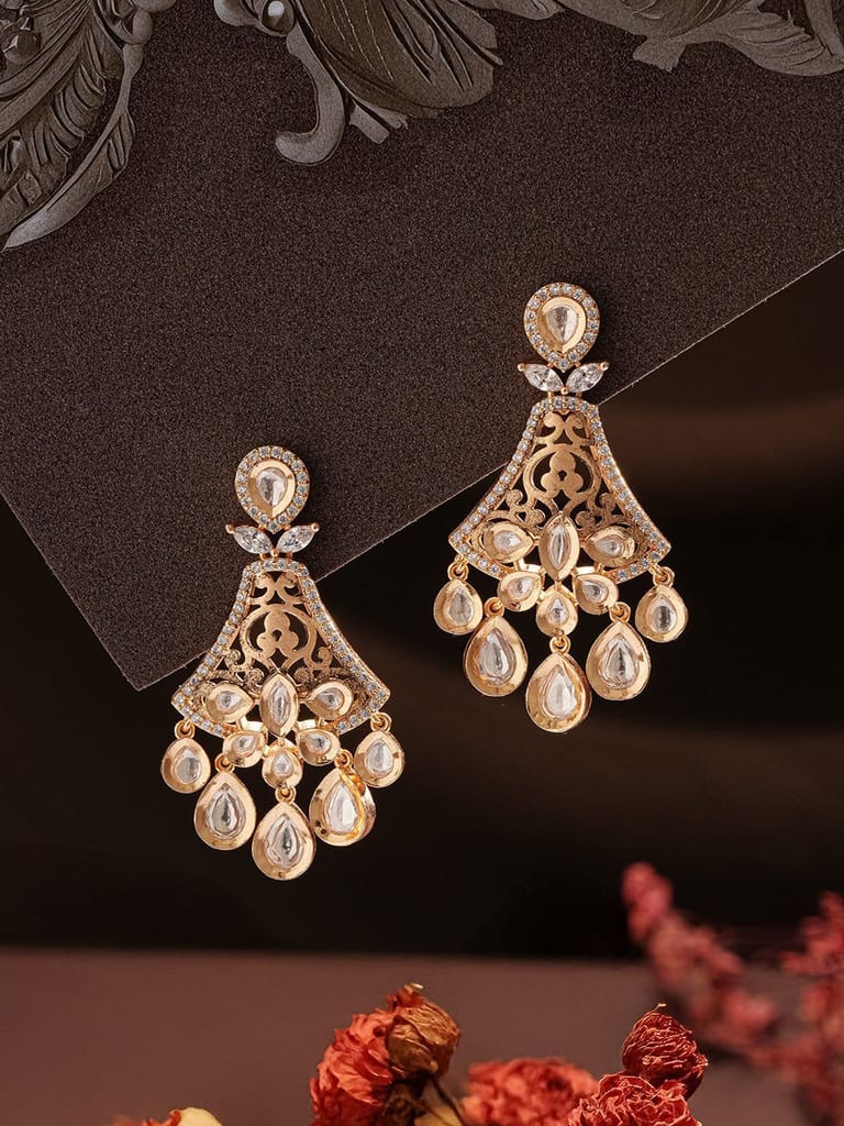 Gold Plated Kundan Polki Studded Designer Chandbali statement Earrings - Earrings | Buy online on ZillyBuy