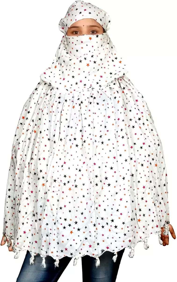 Shiv Textiles Ladies Cotton Scarf White Printed Design Soft Breathable Neck Wrap Headscarf Lightweight Sun Protection Stole Daily Wear Fashion Accessory