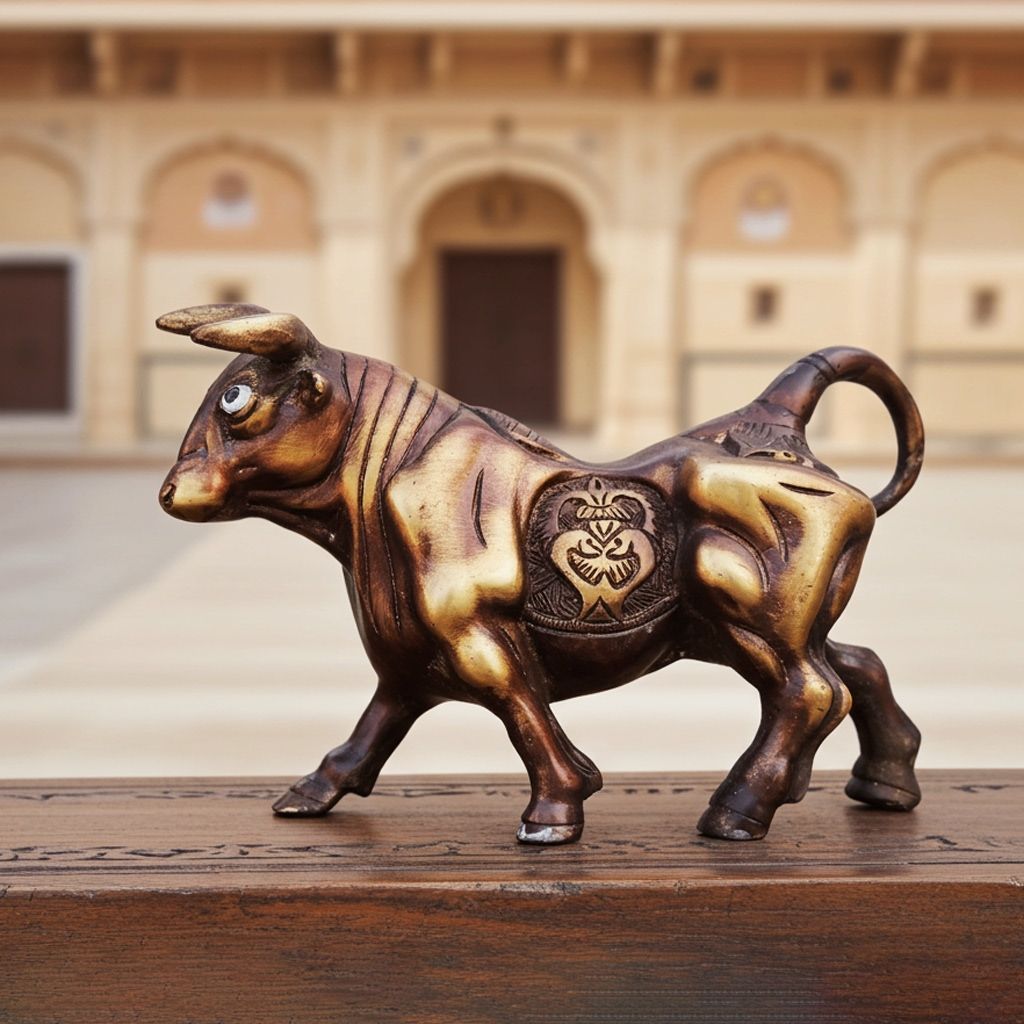 Brass Table Decor Showpiece Bull Statue With Antique Finish, Height : 5 Inch (BSMAS918 A)