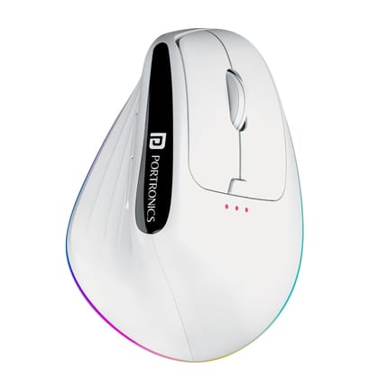 Portronics Toad Ergo 3 Ergonomic Wireless Mouse with RGB Lights (White)