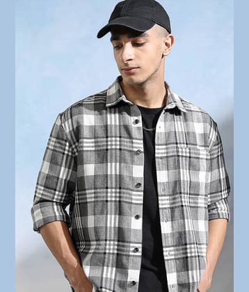 Highlander Cotton Blend Boxy Checks Full Sleeves Men's Casual Shirt - Grey ( Pack of 1 )