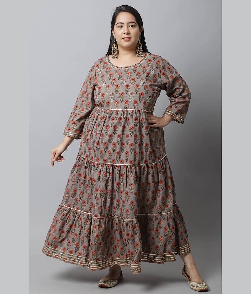 Rajnandini - Grey 100% Cotton Women's Anarkali Kurti ( Pack of 1 )