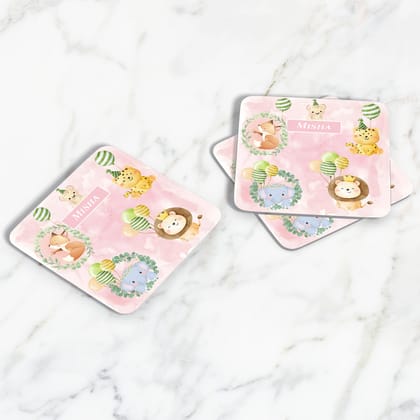 Safari Soiree Coasters (kids)-Pink Watercolor