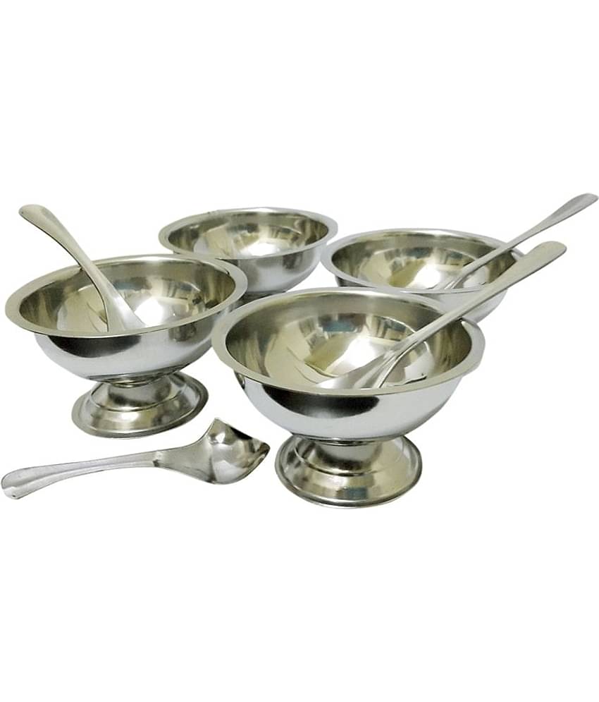 Dynore Stainless Steel 4 Ice Cream Cups With 4 Ice Cream Spoons - Set Of 8