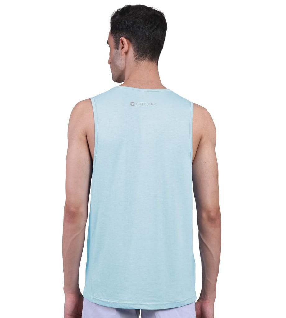 Freecultr Men's Twin Skin Bamboo Active Vest, Anti Microbial, Anti Odor, Breath tech Super Soft - Pack of 1-Chalk Blue