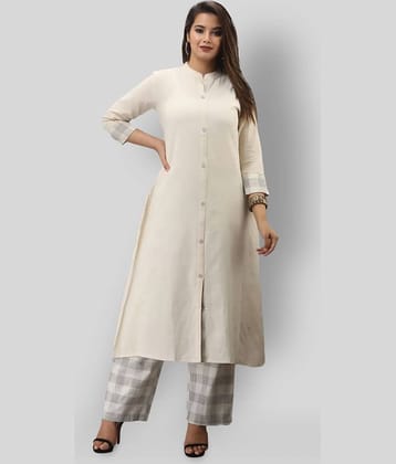 MAUKA - White Front Slit Cotton Women's Stitched Salwar Suit ( Pack of 1 )