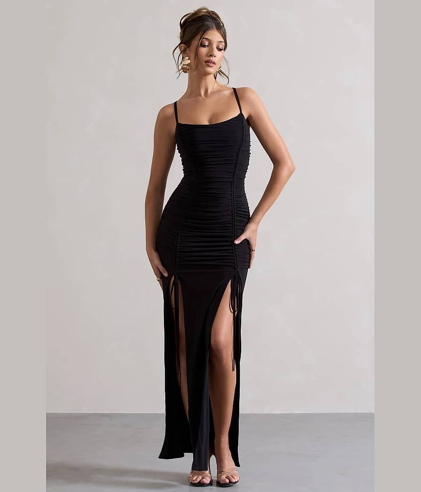 Traquila Women Lycra Solid Bodycon Dress ( Black )