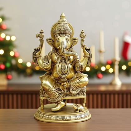 Decorative Brass Ganesh Murti for Home Temple, Height : 15.5 Inch (BSMAS1891 G)