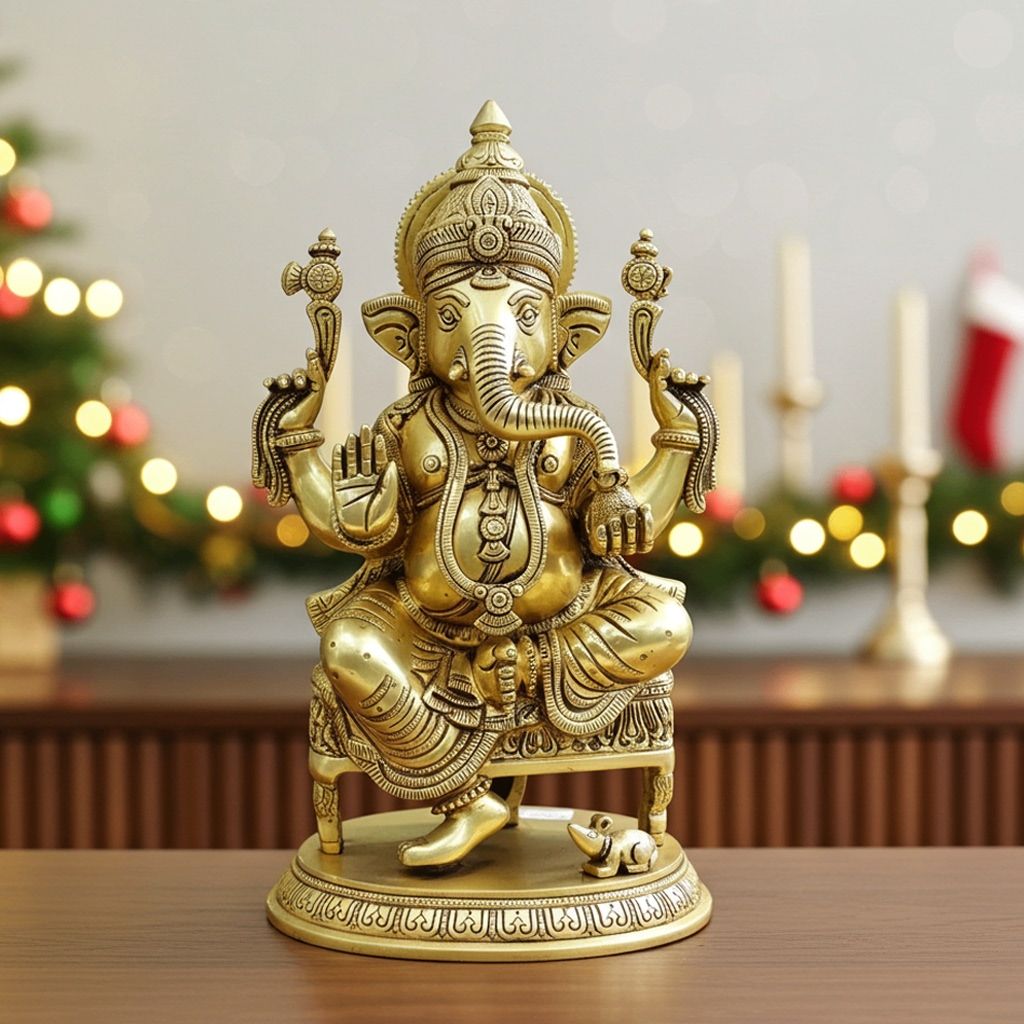 Decorative Brass Ganesh Murti for Home Temple, Height : 15.5 Inch (BSMAS1891 G)