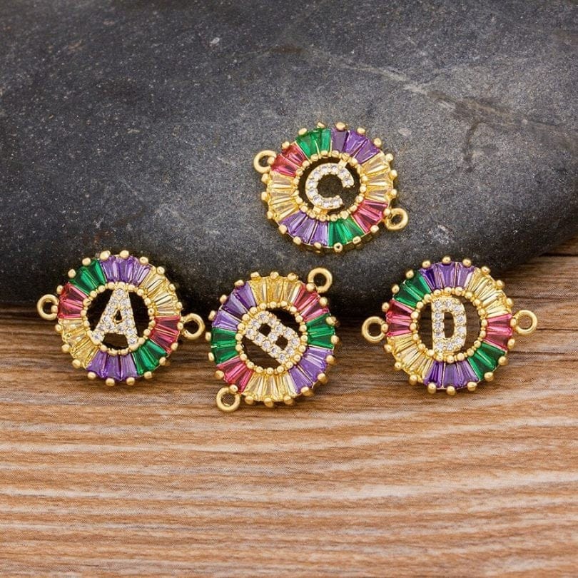 Rainbow Initial Letter Gold American Diamond Crystal Charm For Women-A