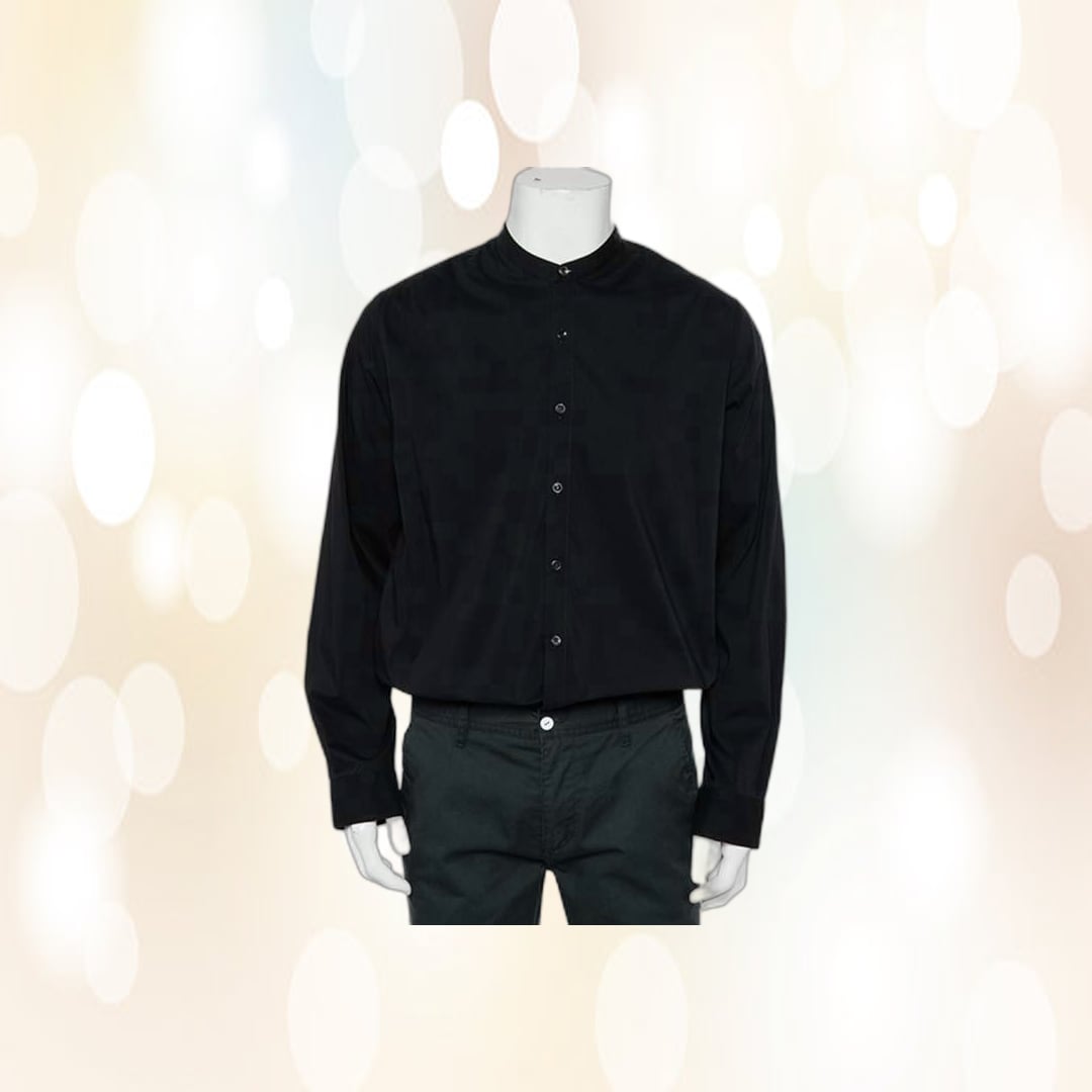 Men's Mandarin Collar Cotton Casual Shirt (Black) | Breathable Comfort | Versatile Everyday Wear