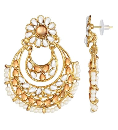 Generic Women's Rose Gold Plated Alloy Kundan Earrings & Mangtikka-PID47373