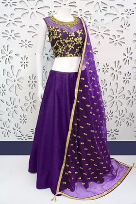 Purple Colored Party Wear Embroidered Banglori Silk Lehenga