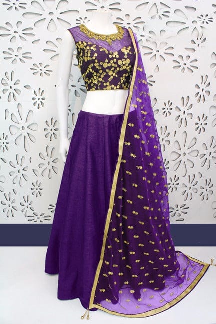 Purple Colored Party Wear Embroidered Banglori Silk Lehenga