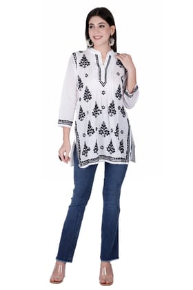 The Chikankari Story: Elegant White Mulmul Cotton Chikankari Kurti, A Timeless Blend of Tradition and Modern Style-XL