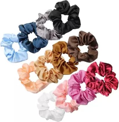 Elecsera Women Satin Hair Scrunchies Rubber Band Pack of 12 (Multicolor)