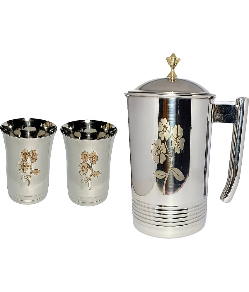 A & H ENTERPRISES Water Jug with Lid Stainless Steel Jug and Glass Combo 2000 mL