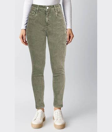 plounge Women's Slim Fit High-Rise Jeans ( Green )