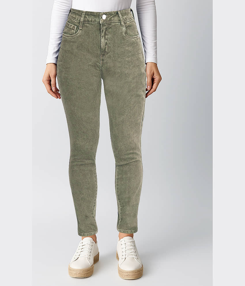 plounge Women's Slim Fit High-Rise Jeans ( Green )