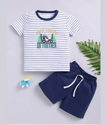 VELION Pack of 1 Boys Cotton Blend T-Shirt & Shorts Set ( White )