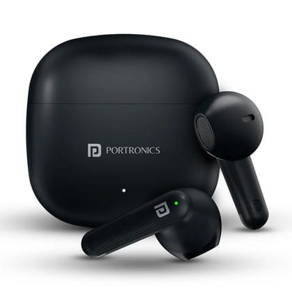 Portronics Harmonics Twins S18, Game & Music Mode, Crystal Clear Calls, Bluetooth 5.3V, Touch Control (Black)