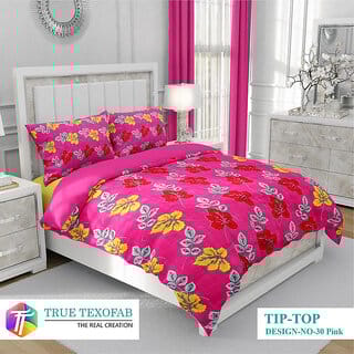 BLACK BEE   Leaves print on pink base double bedsheet with 2 Pillow Covers (208 X 213 cm)(BS32-01)