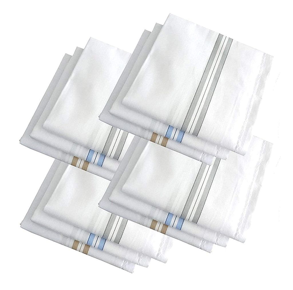 Handkerchiefs, 100% Cotton, Set of 18, White with Striped Borders - Towels | Buy online on ZillyBuy