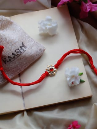 Jatin Red Kundan Floral Rakhi-Red