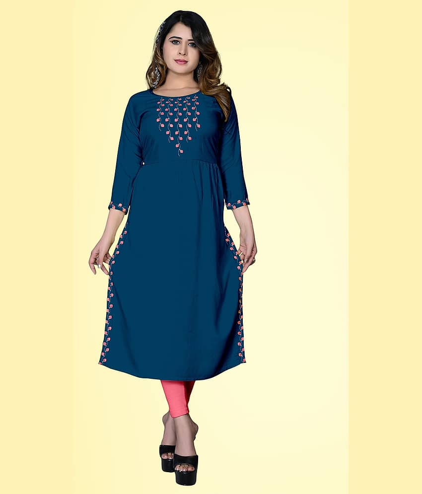 HAYA - Blue Rayon Women's Straight Kurti ( Pack of 1 )