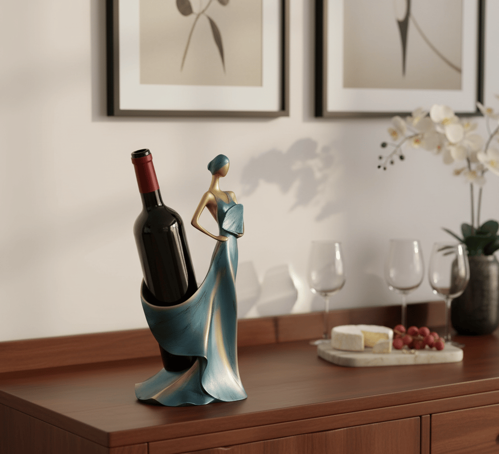 Lady Bottle Holder Showpiece for Home Bar Decor | Polyresin Wine Stand for Table Countertop Gift Display Accent