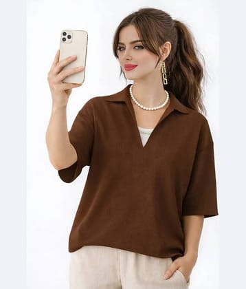 Traquila Women Cotton Blend Regular Fit V-Neck T-Shirt ( Brown )