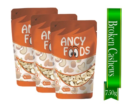 Ancy Kaju Tukda (Cashew Broken) 750 Grams (250 Grams X 3) | High Protein Cashew Kernels for Energy, Fiber and Immunity | Delicious Crunchy Nutritious Small Size Cashew Nuts | Tasty Chota Tukd