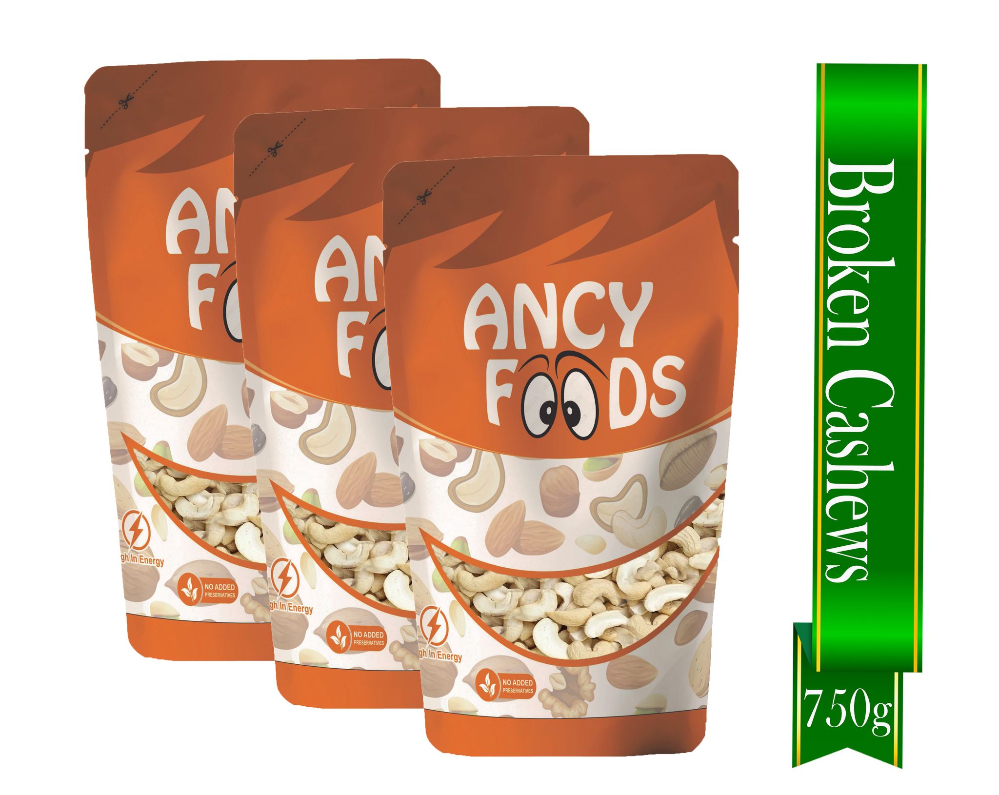 Ancy Kaju Tukda (Cashew Broken) 750 Grams (250 Grams X 3) | High Protein Cashew Kernels for Energy, Fiber and Immunity | Delicious Crunchy Nutritious Small Size Cashew Nuts | Tasty Chota Tukd