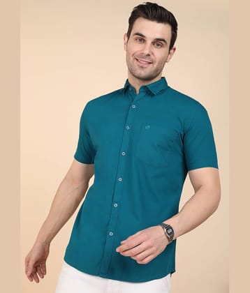 SAM & JACK 100% Cotton Slim Fit Solids Half Sleeves Men's Casual Shirt - Turquoise ( Pack of 1 )