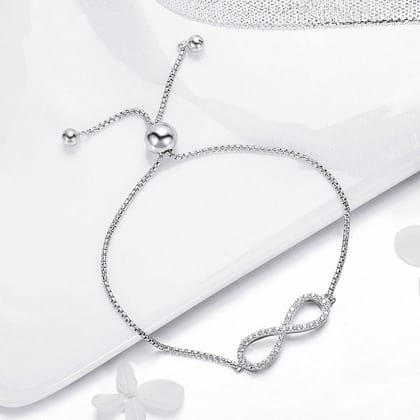 Infinity Gold Baguette Cubic Zirconia American Diamond Bracelet-Silver