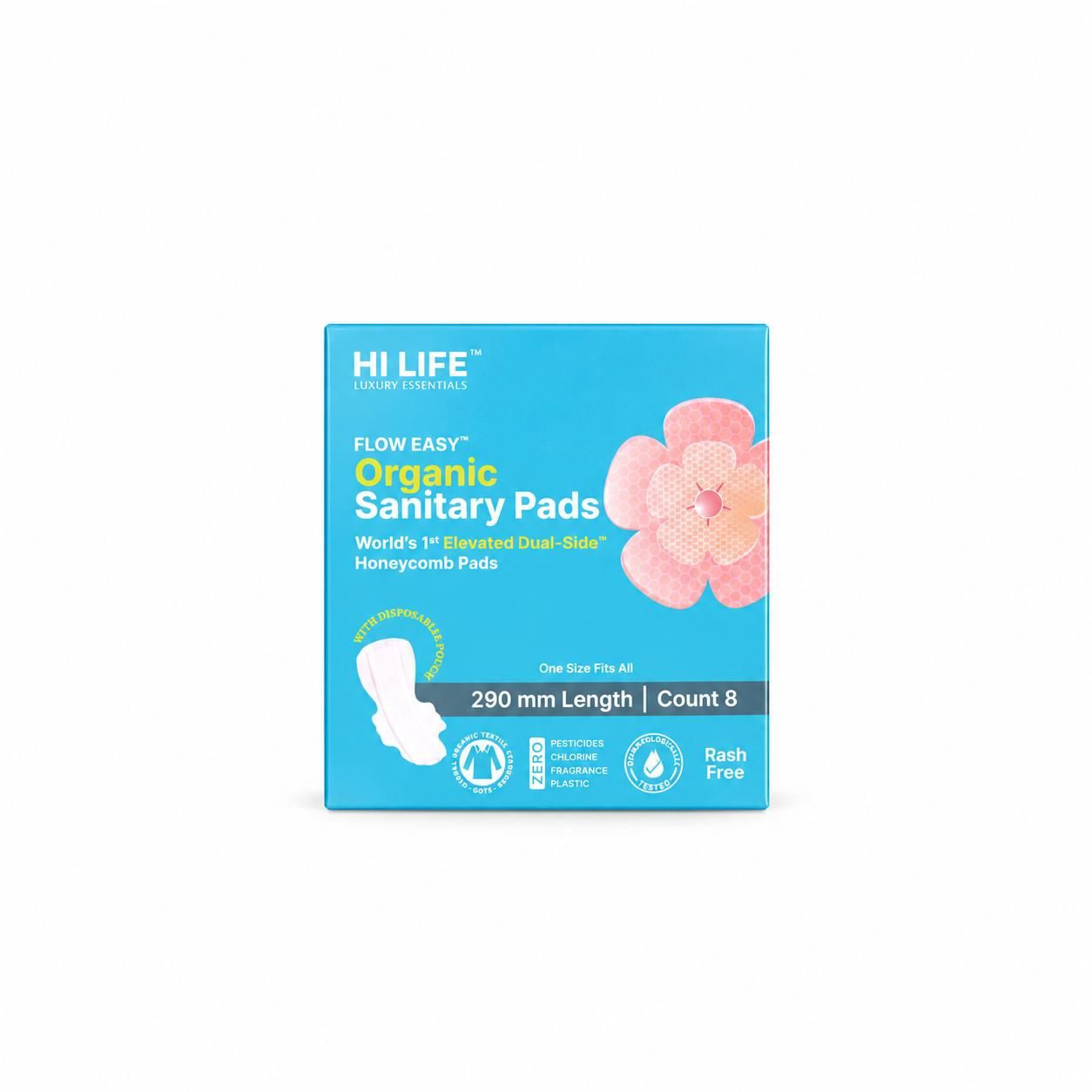 Flow Easy Organic Sanitary Pads | Pack of 8 + Disposable Pouches