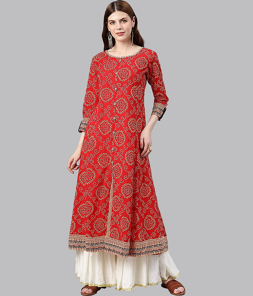 Yash Gallery - Red Cotton Women's Flared Kurti ( Pack of 1 )