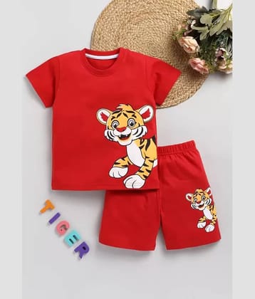 CUTEVIBE Pack of 1 Unisex for Baby Cotton Blend T-Shirt & Shorts ( Red )