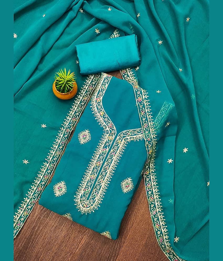 Rangtulika Ethnics Unstitched Georgette Embroidered Dress Material - Blue ( Pack of 1 )