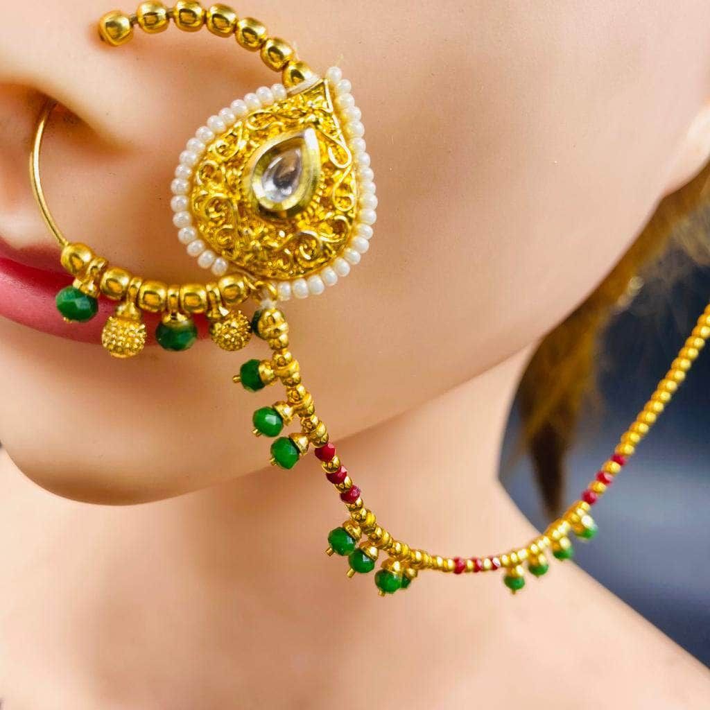ZEVAR I Gold-Plated Pearl Beaded Nath/Nathni/Nose Ring