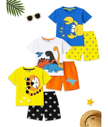 Kuchipoo Boys Cotton Blend T-Shirt & Shorts Set ( Multicolor 3 , Pack of 3 )